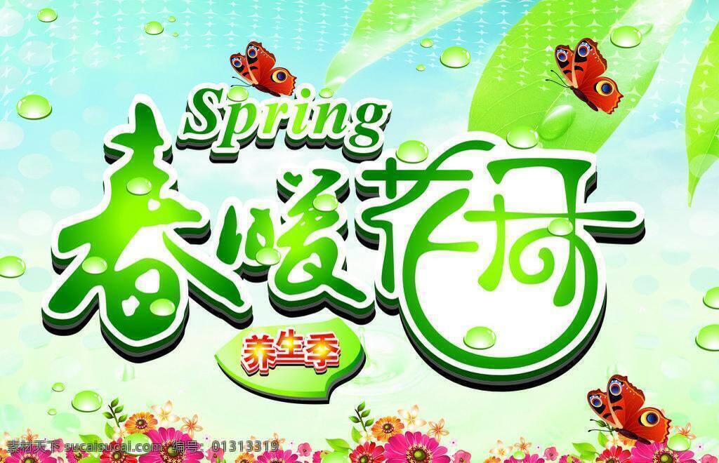 spring 春暖花开 春天 蝴蝶 花 水珠 矢量 模板下载 养生季