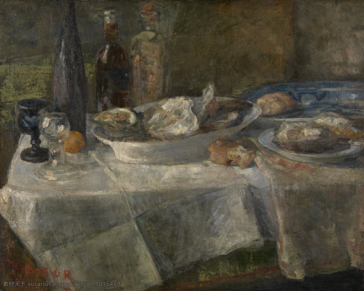 oysters 静物 植物 动物 食物 家禽 水果 印象派 写实主义 油画 装饰画 with life still ensor james 无 框 画 装饰素材