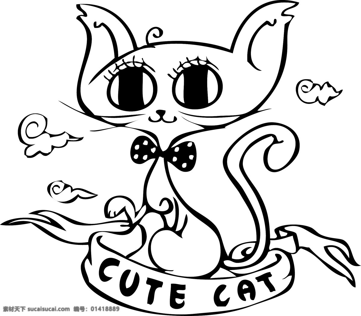 印花 矢量图 服装图案 卡通动物 可爱卡通 猫 印花矢量图 云彩 面料图库 服装设计 图案花型