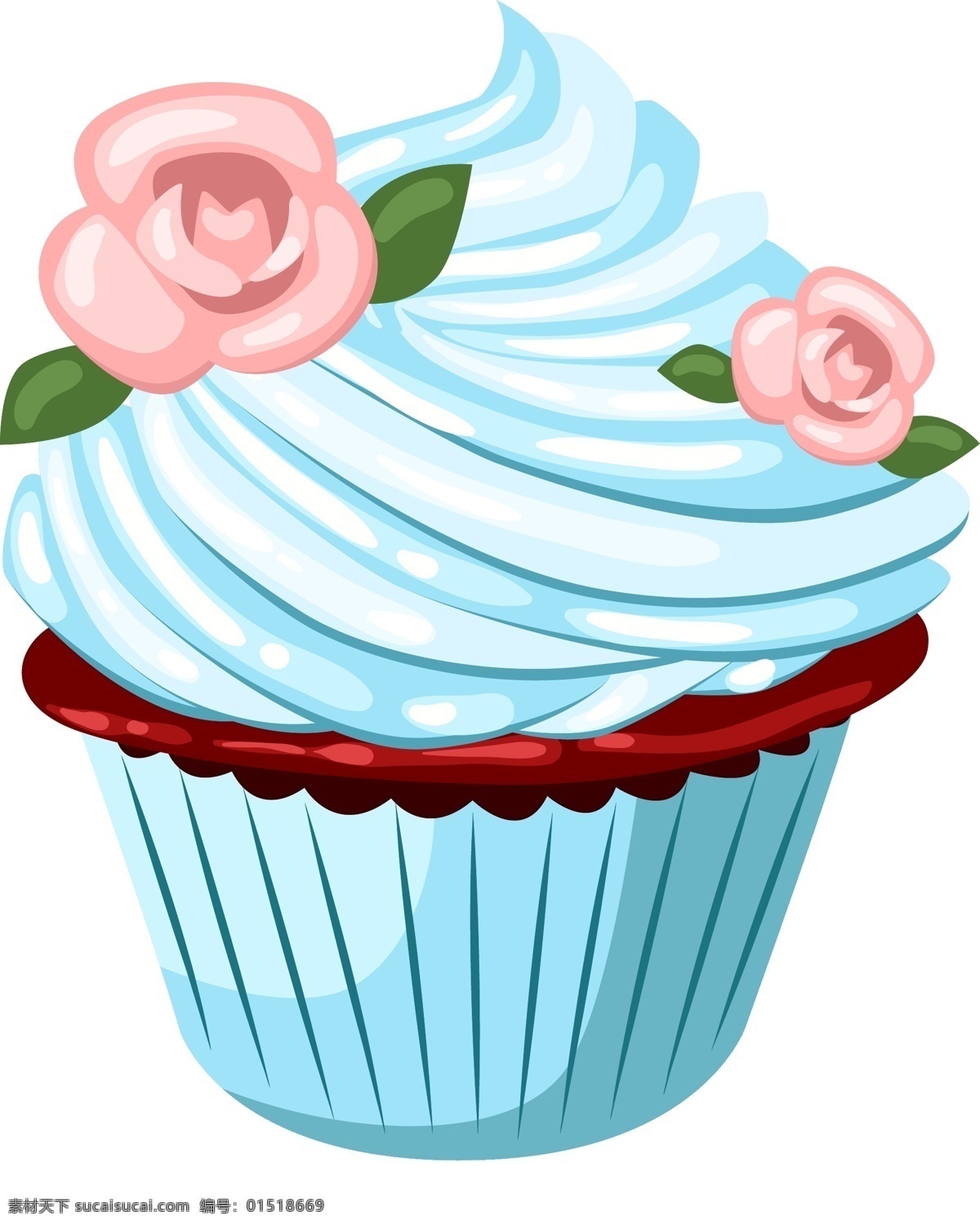 手绘 卡通 蛋糕 元素 蓝色蛋糕 粉色花朵 ai元素 免扣元素