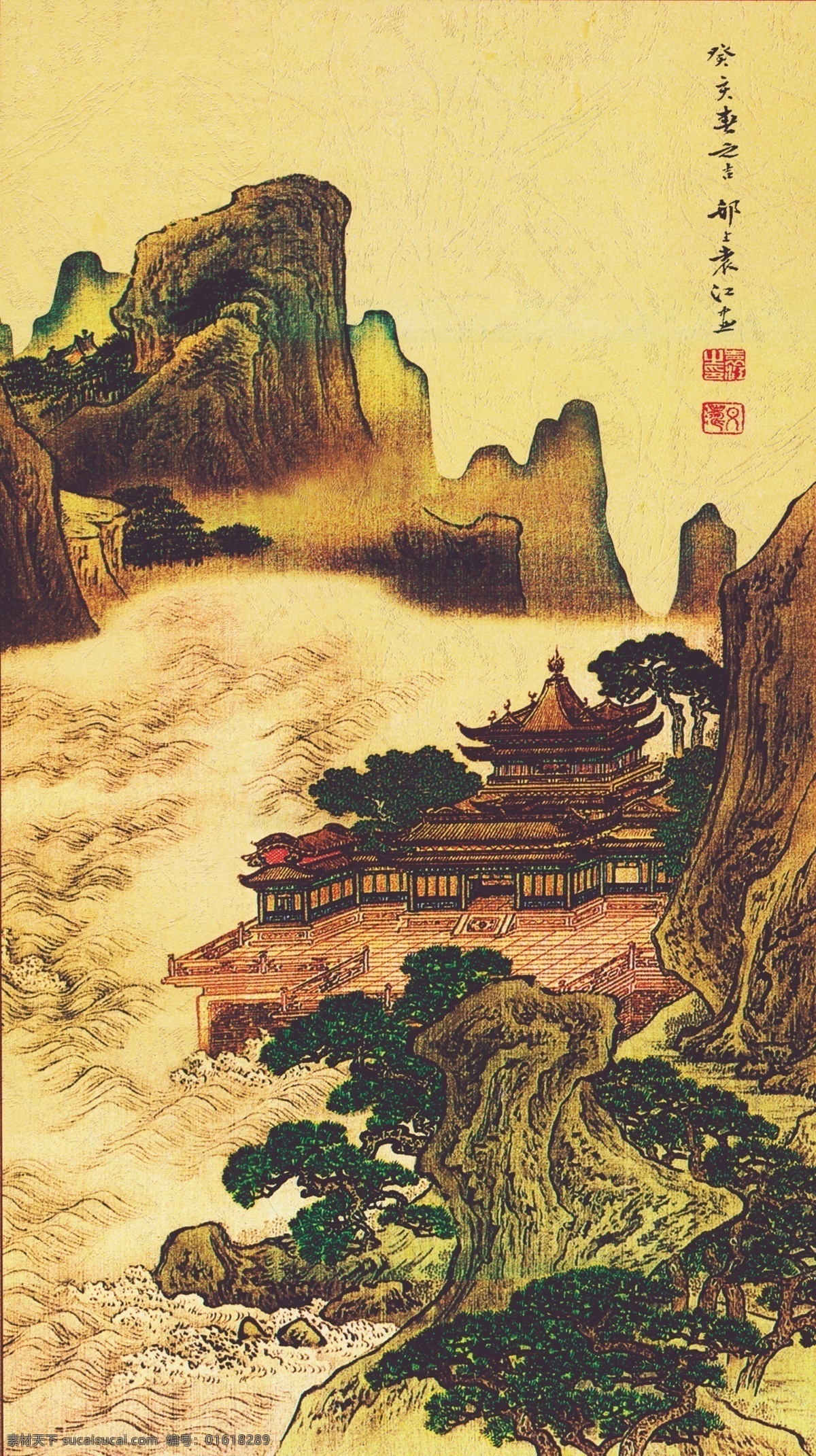 山水风景 设计素材 风景 高清 高清油画 绘画书法 山水 文化艺术 装饰画 无框画 模板下载 黄色