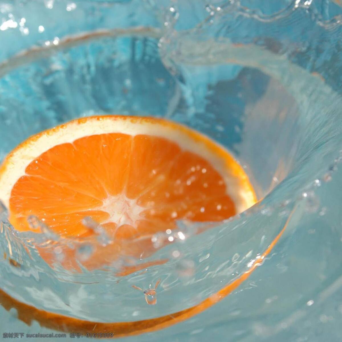 高清 香橙 水花 鲜橙 清新 橙子片 水