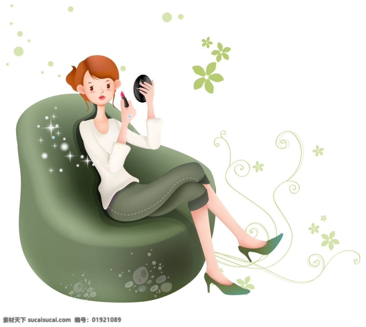 现代 生活 分层 插画 化妆 女孩 沙发 现代生活 源文件库 插画集