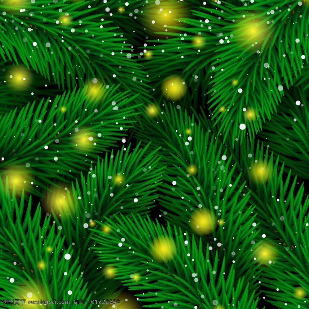 冷 杉树 树枝 星星 光 矢量 无缝 图案 黄色的点 绿色的背景 星星的光