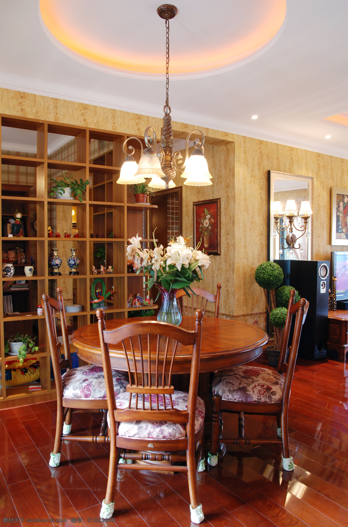 中式 古典 风 室内设计 餐厅 博古架 隔断 效果图 简约 餐桌 白色 调 现代 家装 吊灯