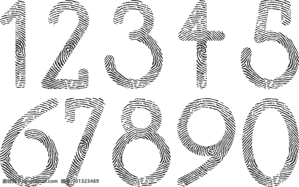 手纹数字 数字 手纹 指纹数字 质问 阿拉伯数字 书画文字 文化艺术 矢量素材 白色