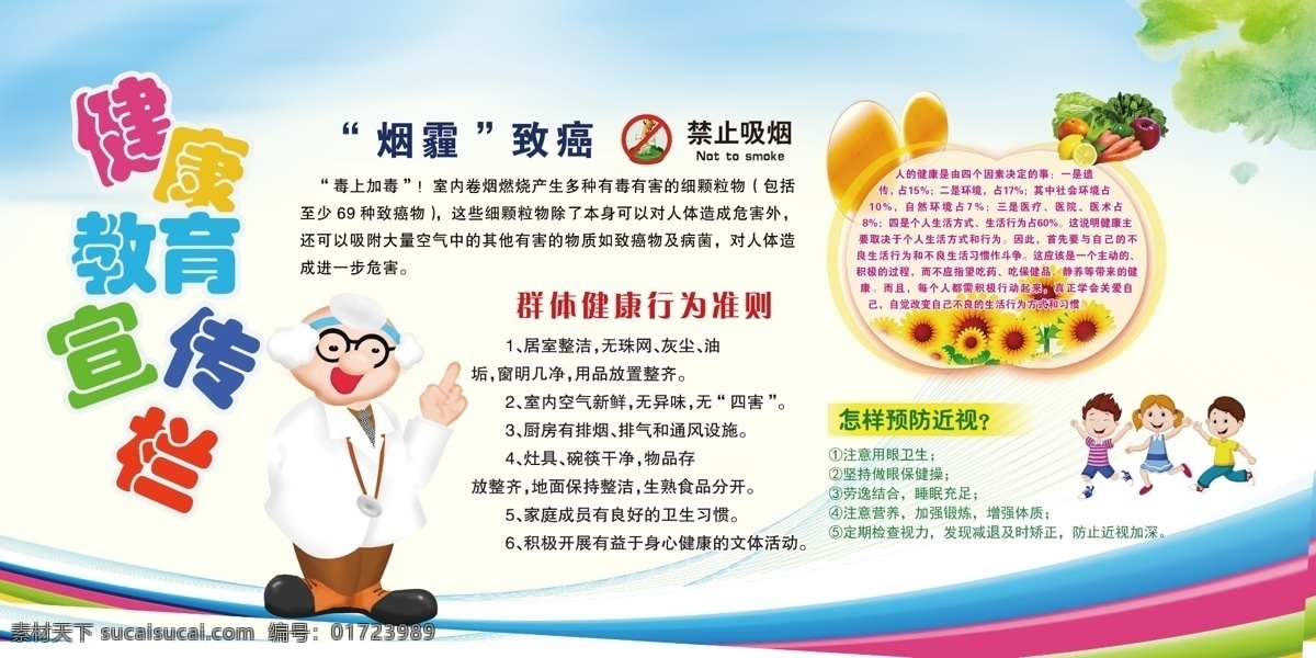 健康教育 宣传栏 漫画 群体行为 行为准则 防止近视 戒烟 边框