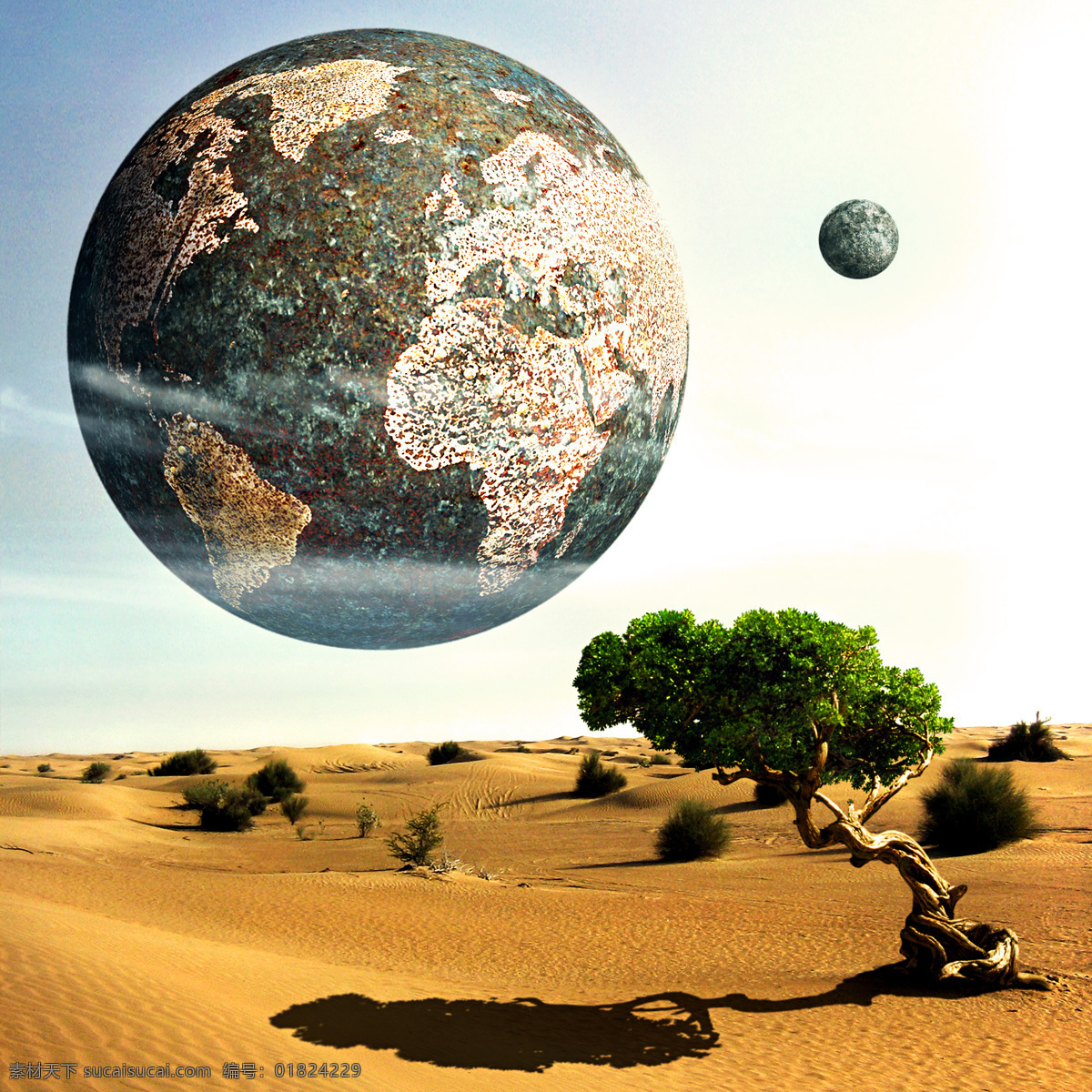 星球 地球 宇宙 云彩 奇幻 魔幻 星空 星际 大树 影子 黄沙 沙漠 科学研究 现代科技