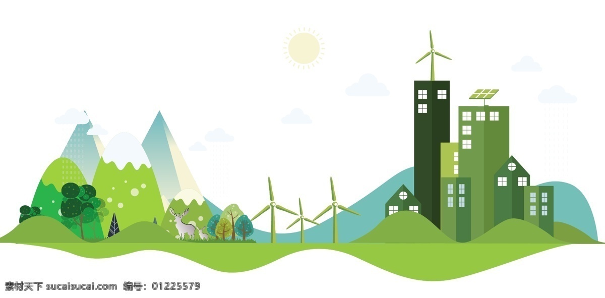 绿色 城市 矢量 免 抠 图 卡通的 手绘 扁平 平面 绿洲 保护环境 绿色背景 电商背景 海报背景 插画背景