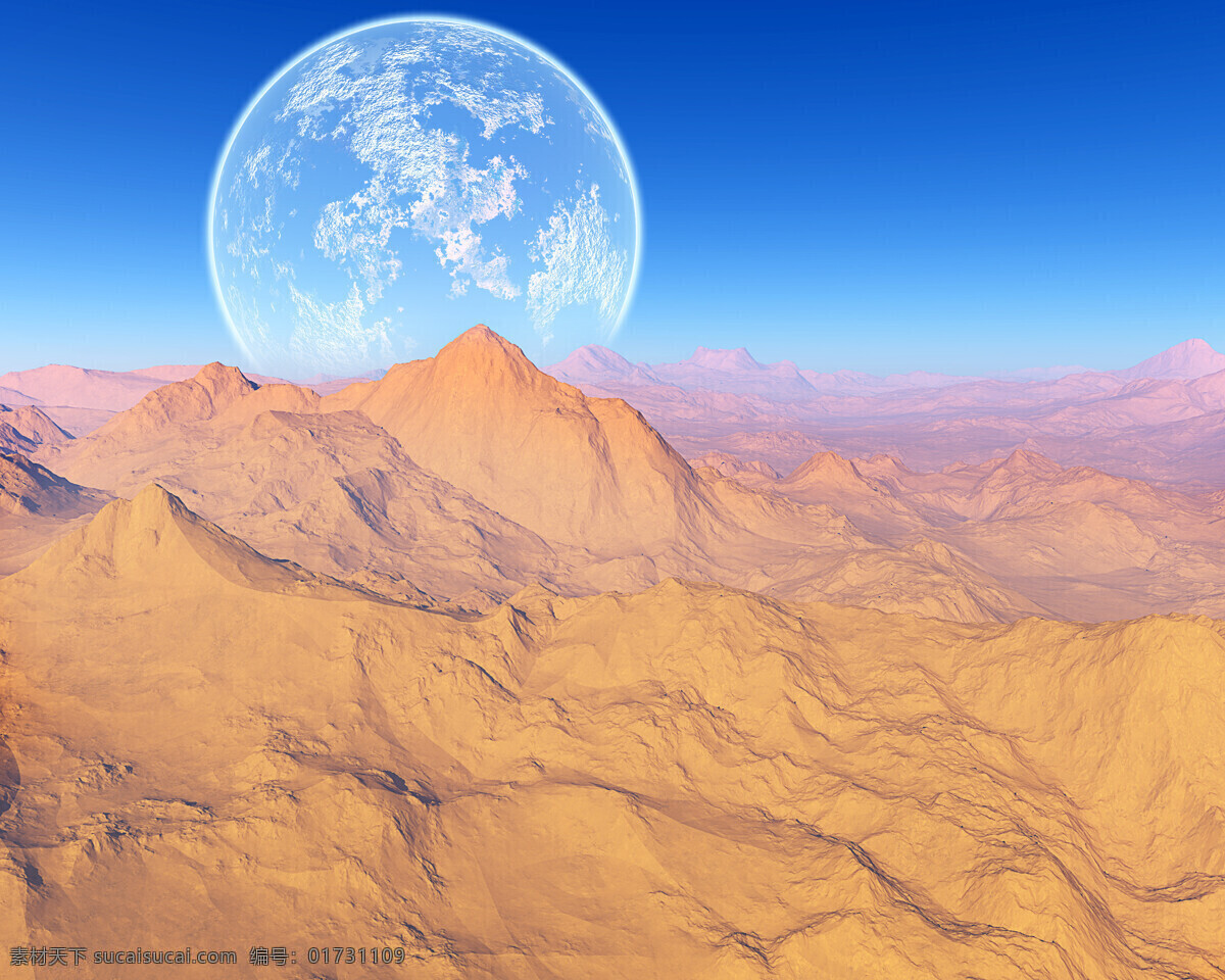 山顶 上 透明 球形 沙漠 山峰 球体 宇宙 星空 星球 太空 宇宙太空 环境家居