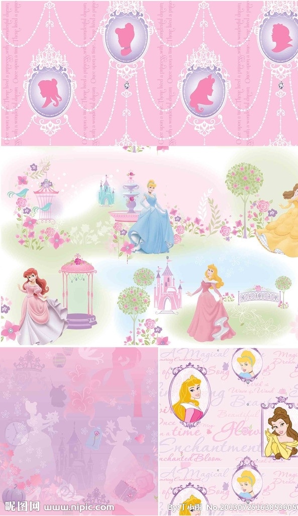 迪士尼公主 迪士尼 公主 公主背景 仙蒂公主 爱丽儿公主 爱洛公主 贝儿公主 城堡 花园 灰姑娘 花 南瓜马车 皇冠 卡通设计 矢量