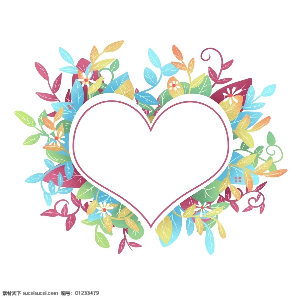 心形 手绘 植物 边框 妇女节 七夕 情人节 植物边框 三八 主题背景