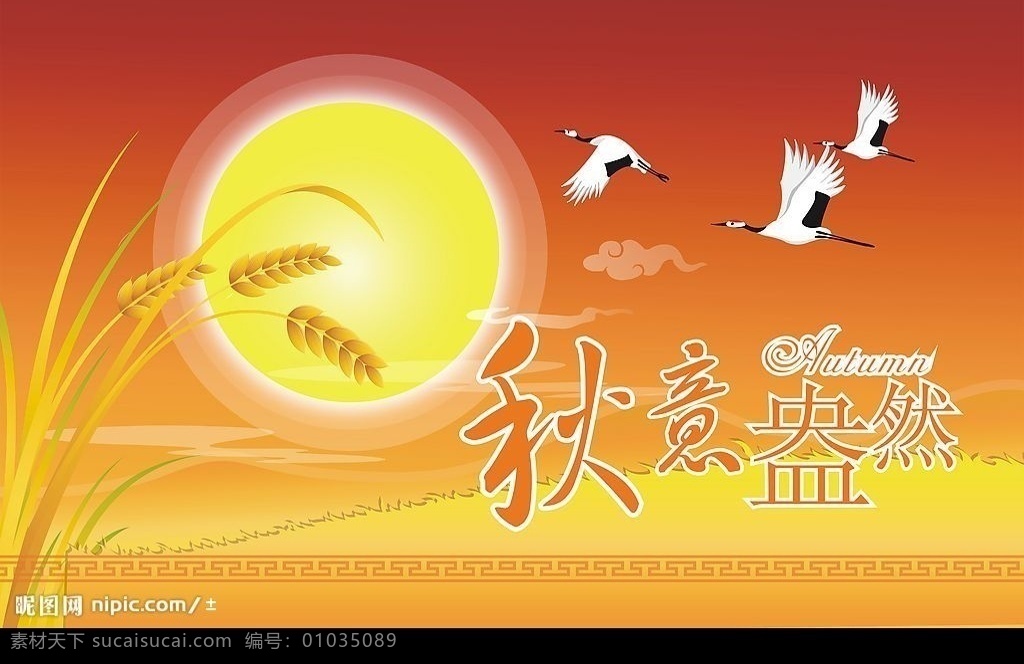 秋天吊旗原创 山 白鹤 太阳 橙色 去 稻谷 文化艺术 节日庆祝 矢量图库
