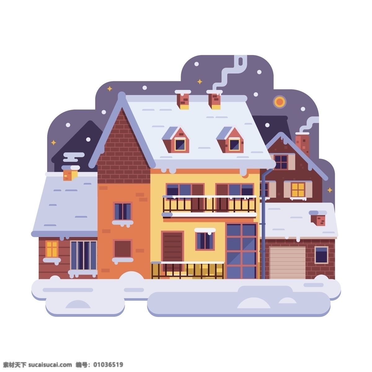 冬季 房子 免费素材 简约卡通房子 卡通冬季素材 雪景 元素 冬天雪景 静物 卡通元素 卡通雪景 卡通冬天