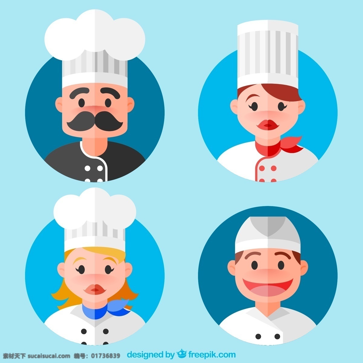 款 扁平化 厨师 头像 矢量 卡通 人物 可爱 卡通头像 职业 人物头像 帽子 白色