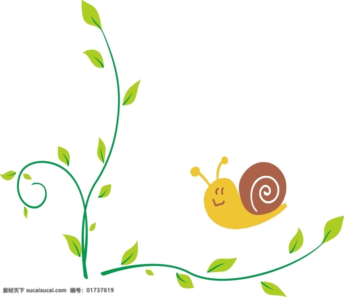 儿童节 绿色 可爱 海报 清新 藤蔓 树叶 郊游 卡通 蜗牛 免 抠 元素 手绘 黄色棕色绿色 可爱童趣