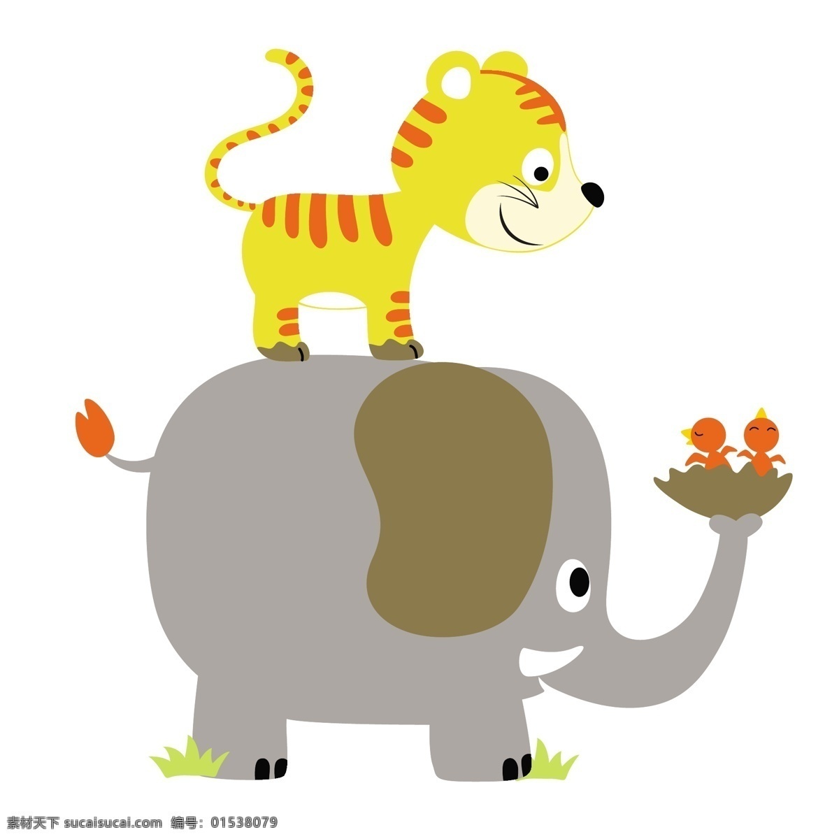 大象 小 老虎 卡通 动漫 可爱 装饰 小老虎 小动物 小动物矢量图 手绘图 小动物装饰