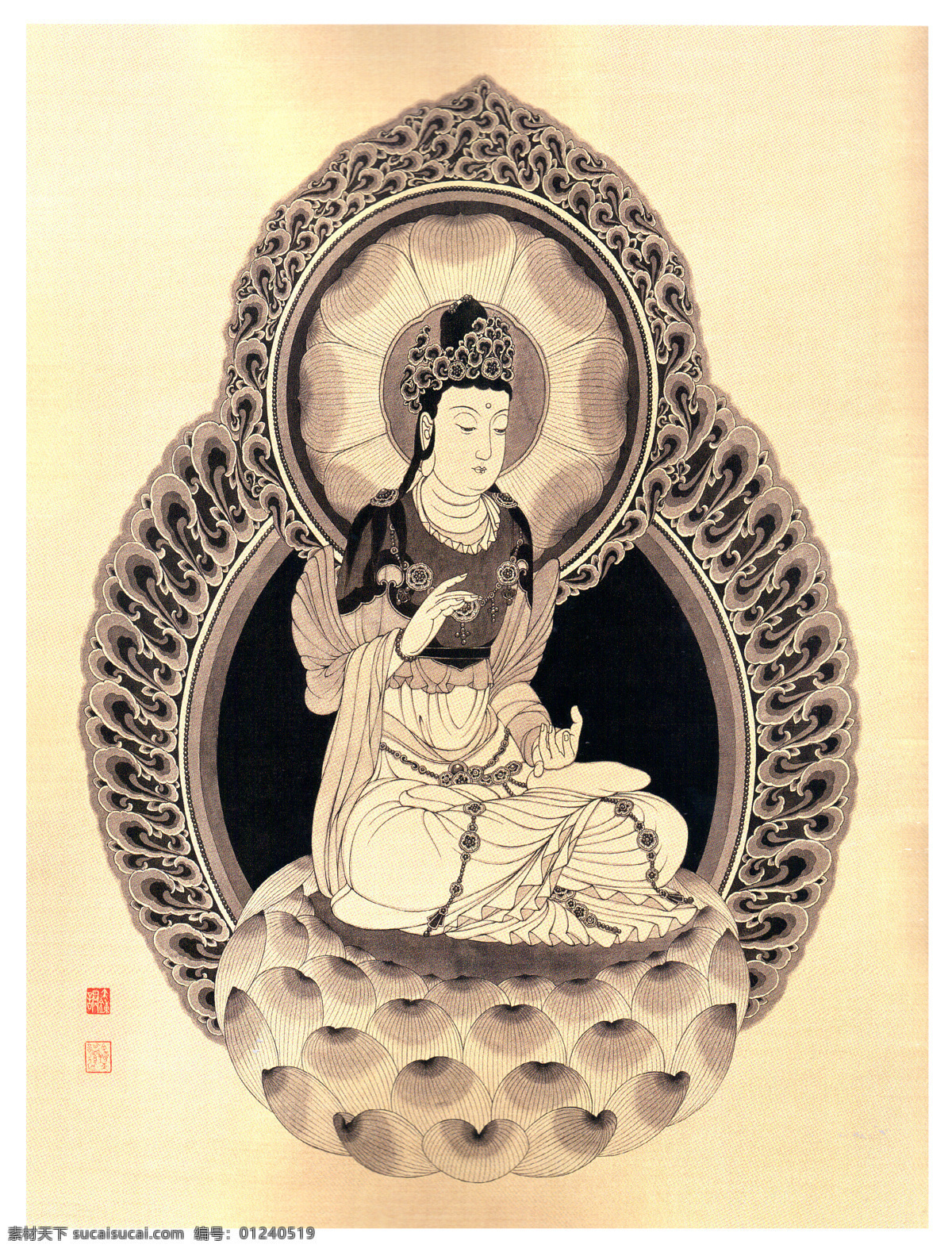佛像画集 余钟韵工笔画 黑白画 佛教图片 观音 菩萨 罗汉 佛教系列 宗教信仰 文化艺术