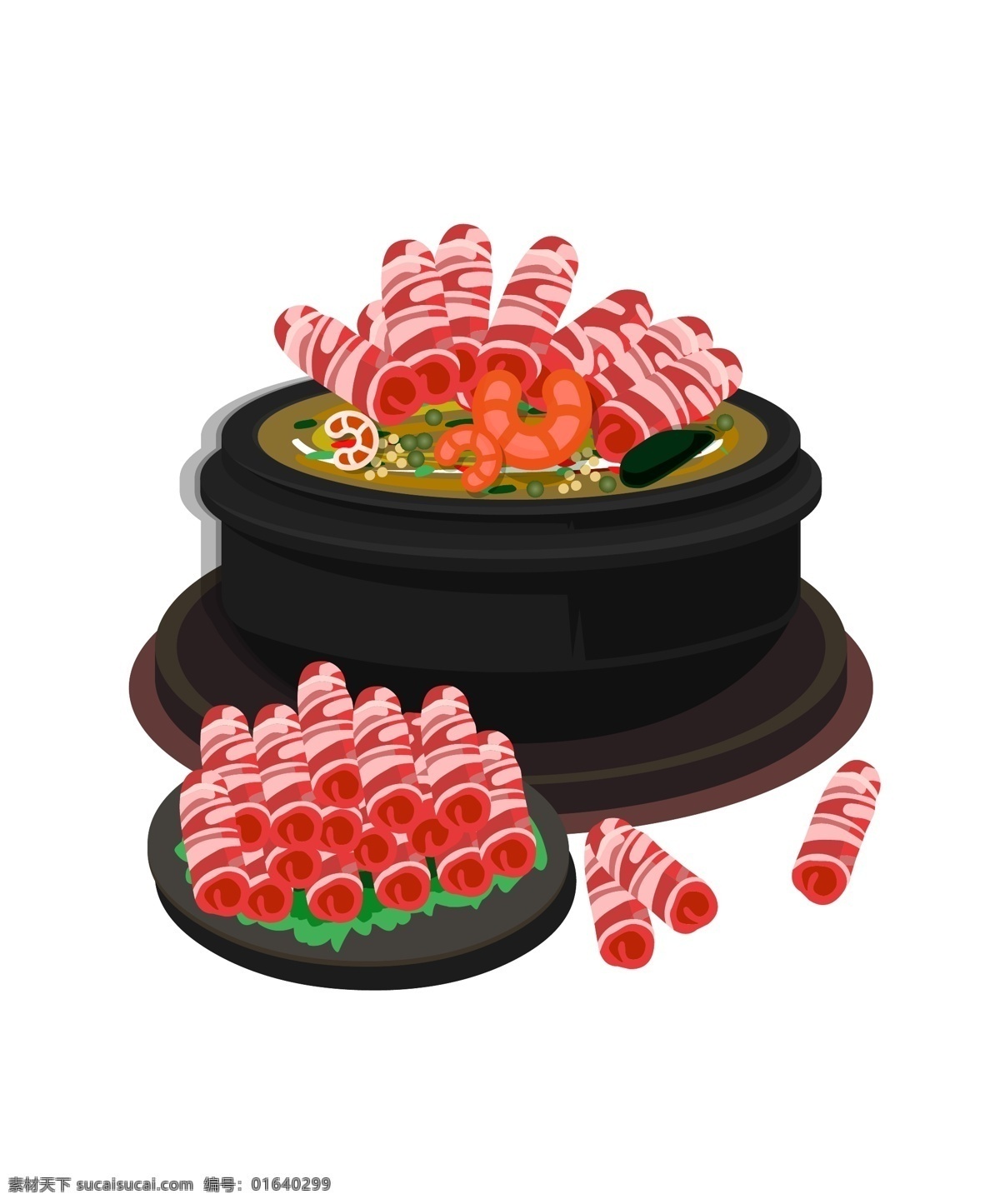 美味 火锅 手绘 插画 手绘火锅 卡通火锅 营养火锅 火锅插画 美味的火锅 红色的牛肉 美味的牛肉