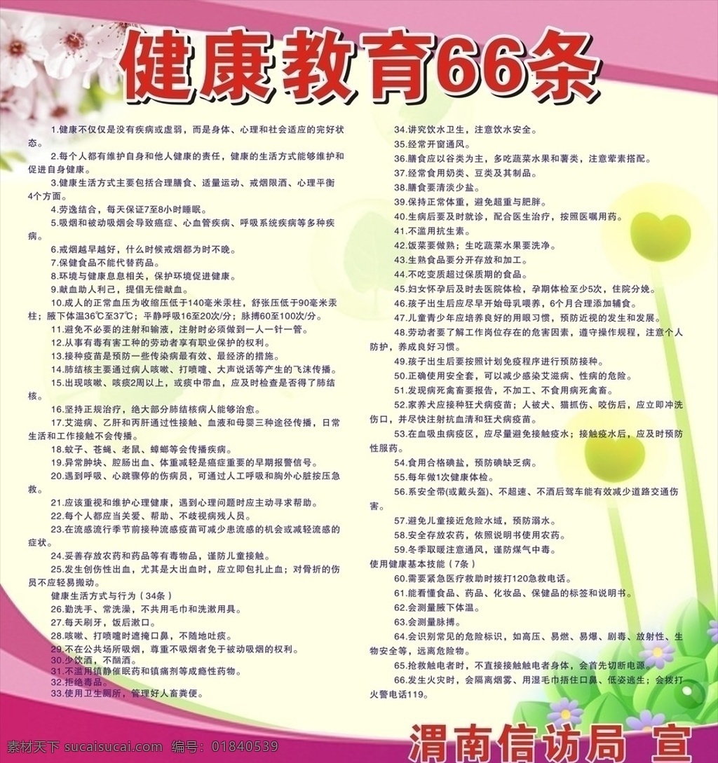 健康66条 暗花纹 花朵 展板 矢量