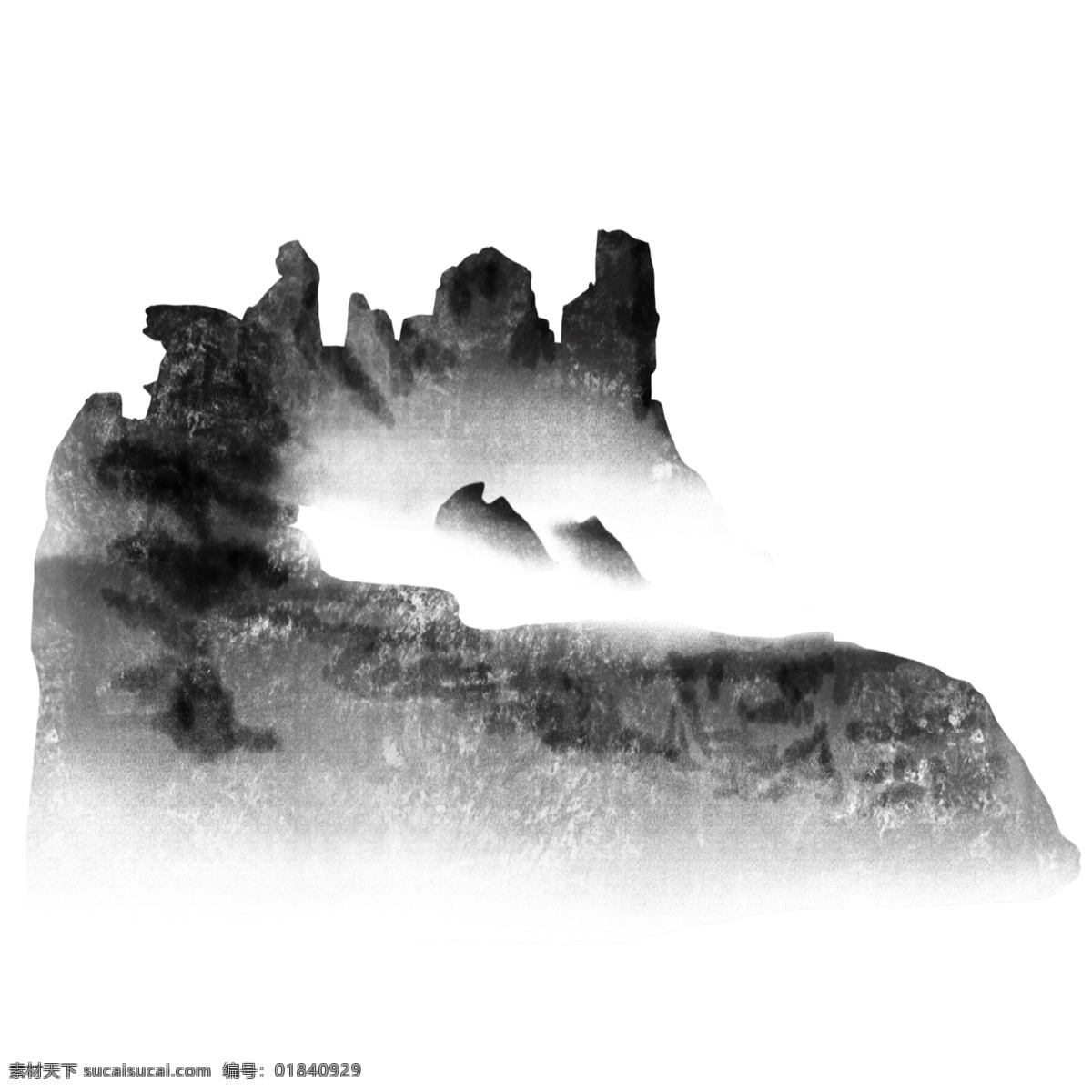 水墨 山中 国风 插画 简约 线性 黑色 国画 写意 笔触 中国风 水墨山
