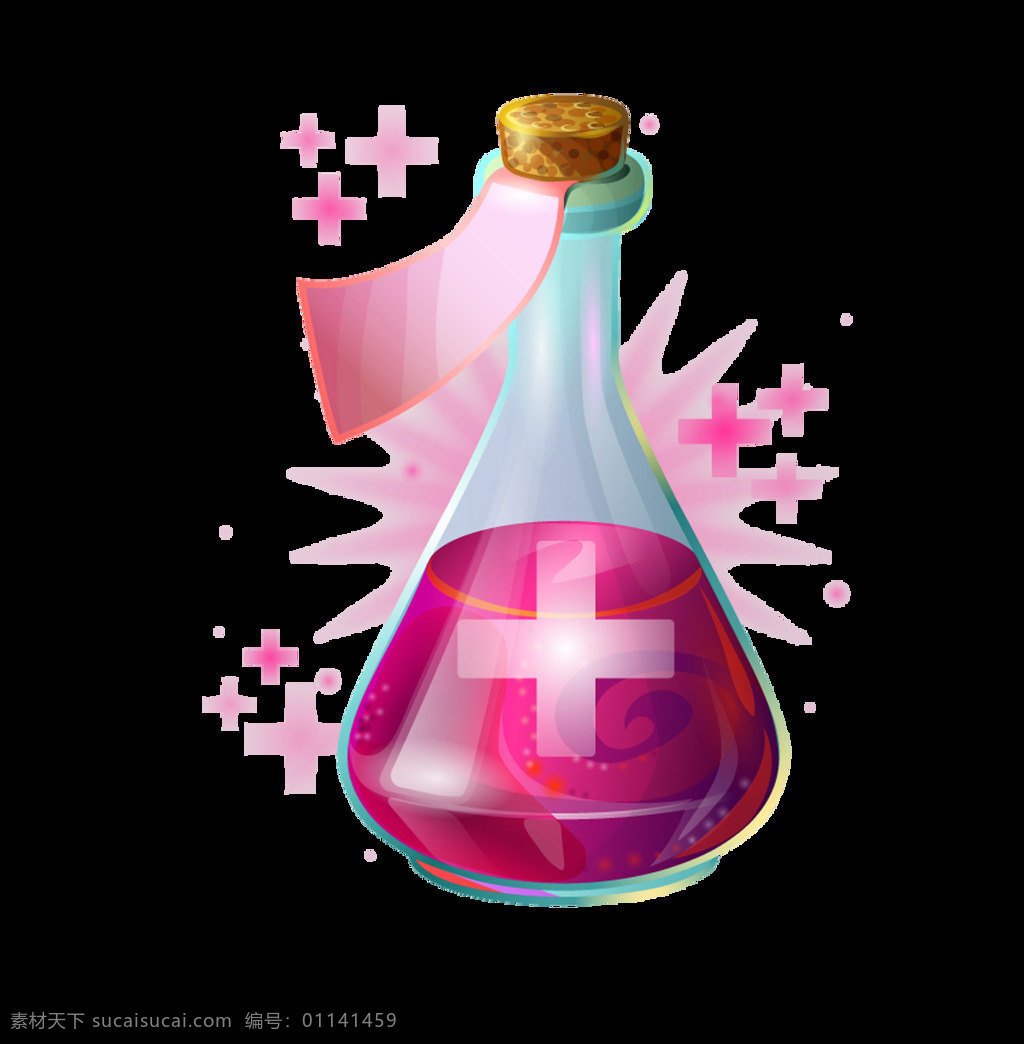 卡通 透明 瓶子 元素 液体 粉色 瓶塞