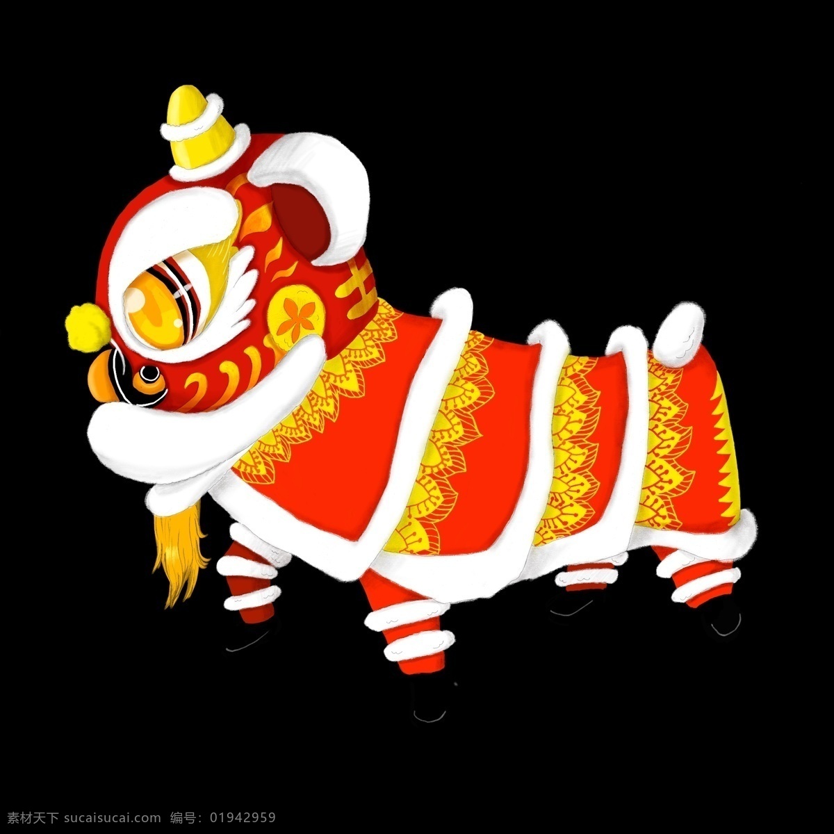新年 喜庆 开业 红色 舞 狮子 手绘 商用 舞狮子