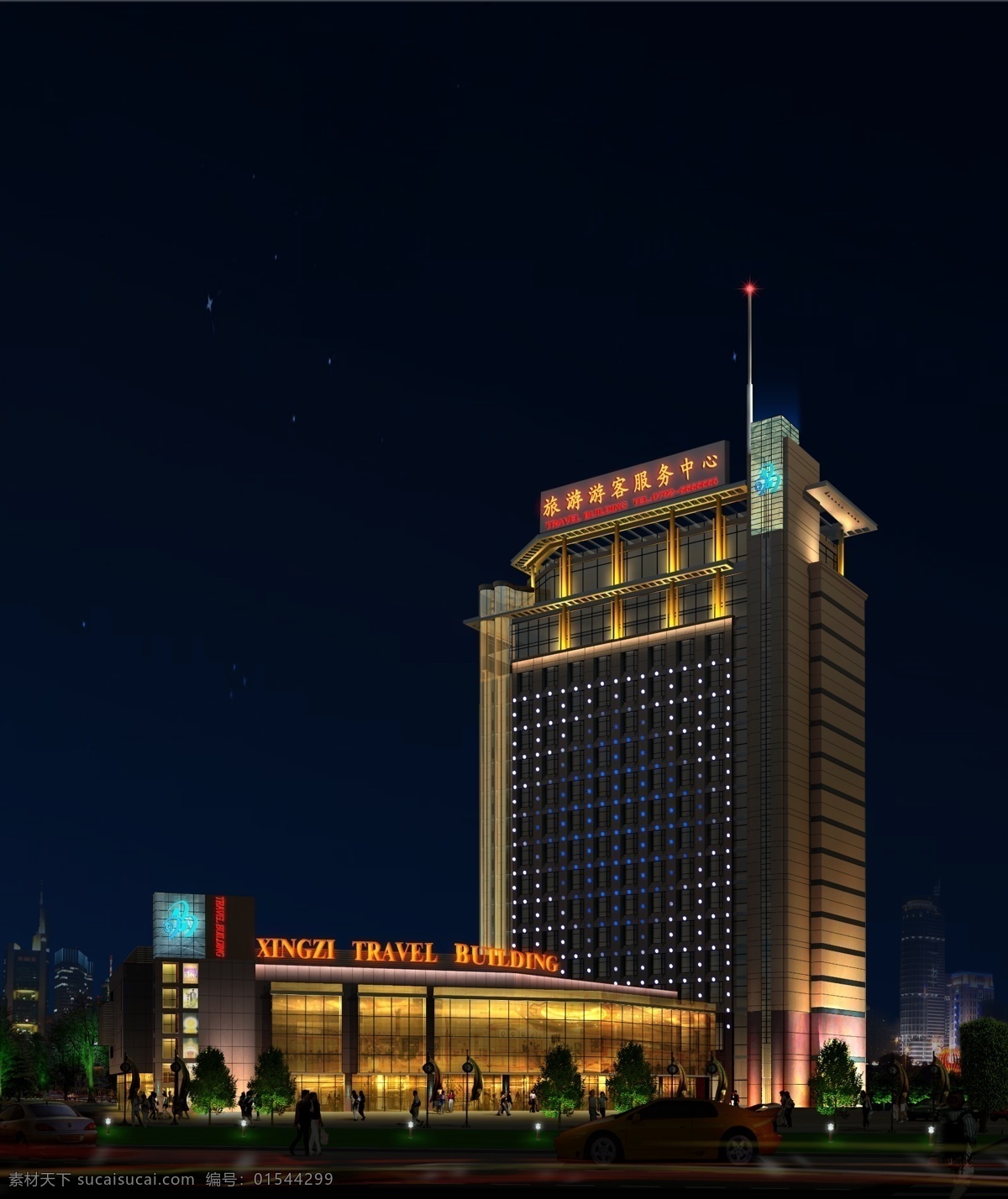 旅游 游客 服务中心 夜景效果图 楼宇建筑 亮化设计 黑色