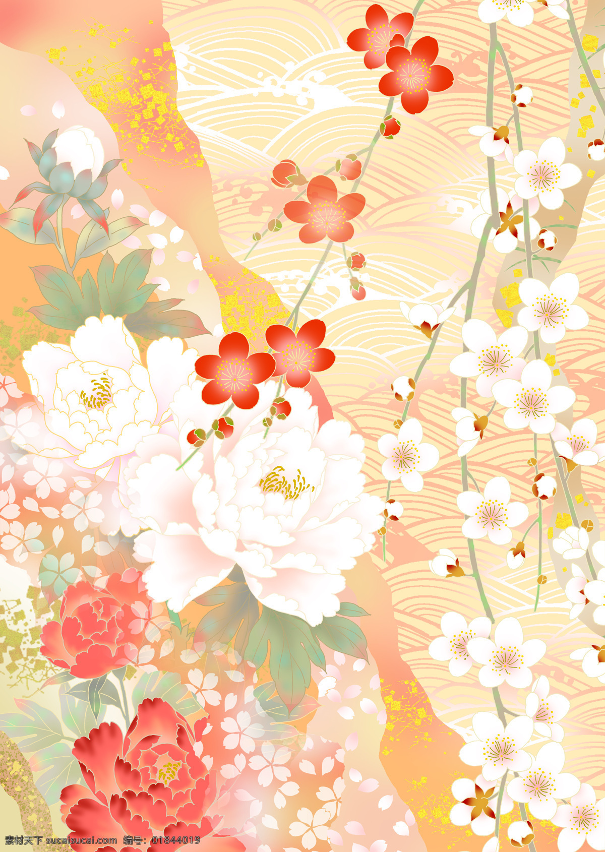 日式传统 日本 牡丹 花朵 花 传统 日式 底纹边框 背景底纹