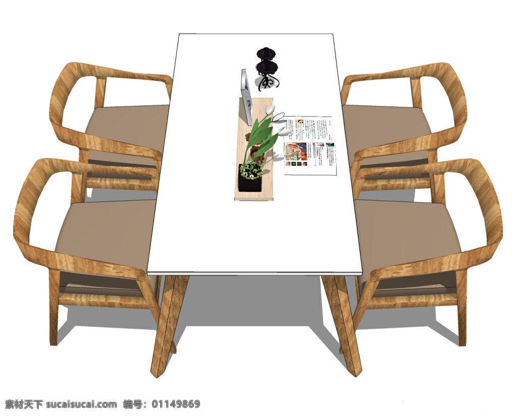 舒适 桌椅 su 模型 效果图 浅色 木纹 桌子 椅子效果图 3d模型 综合模型 模型效果图