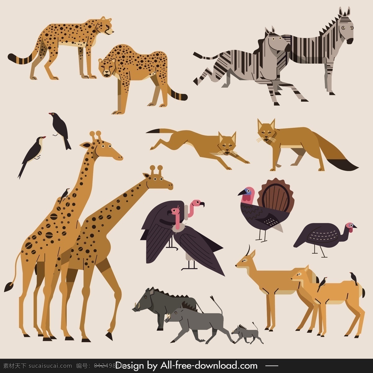 非洲野生动物 卡通 野生动物 非洲动物 动物 卡通动物 长颈鹿 斑马 野猪 狐狸 豹子