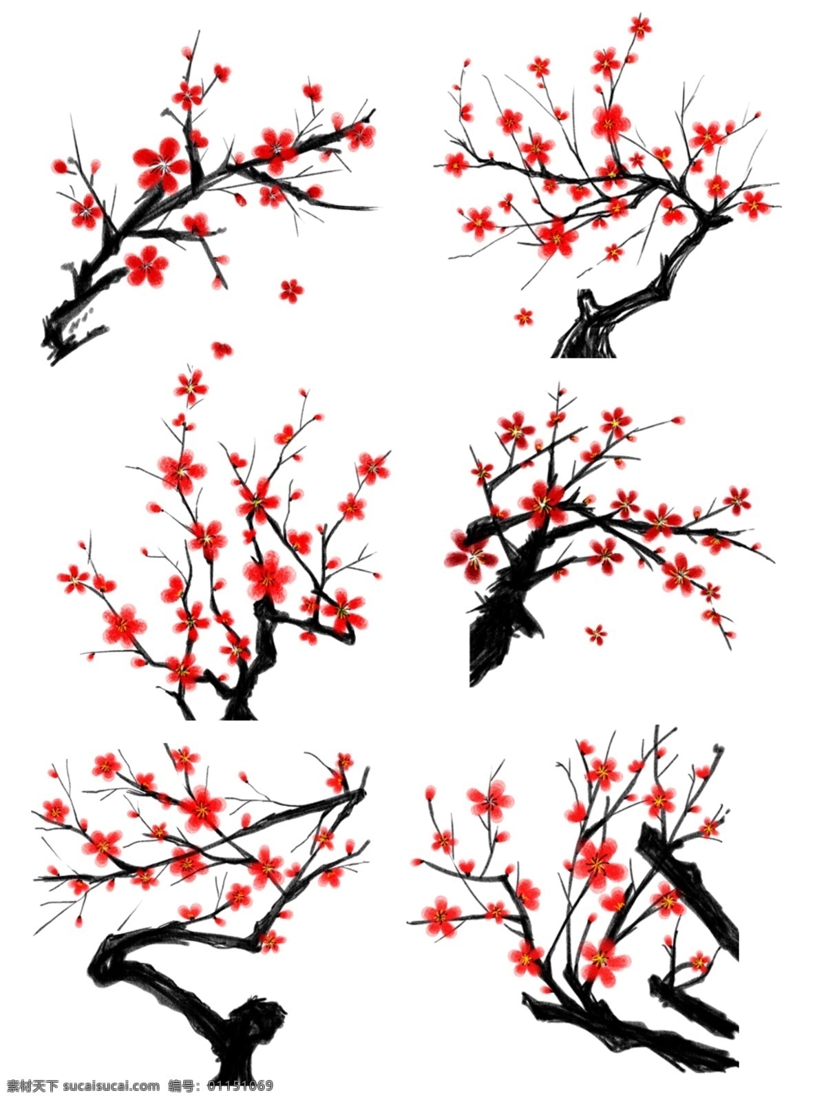 中国 风 水墨 手绘 梅花 套 图 元素 中国风 水墨梅花 手绘梅花 装饰花 梅花元素合集
