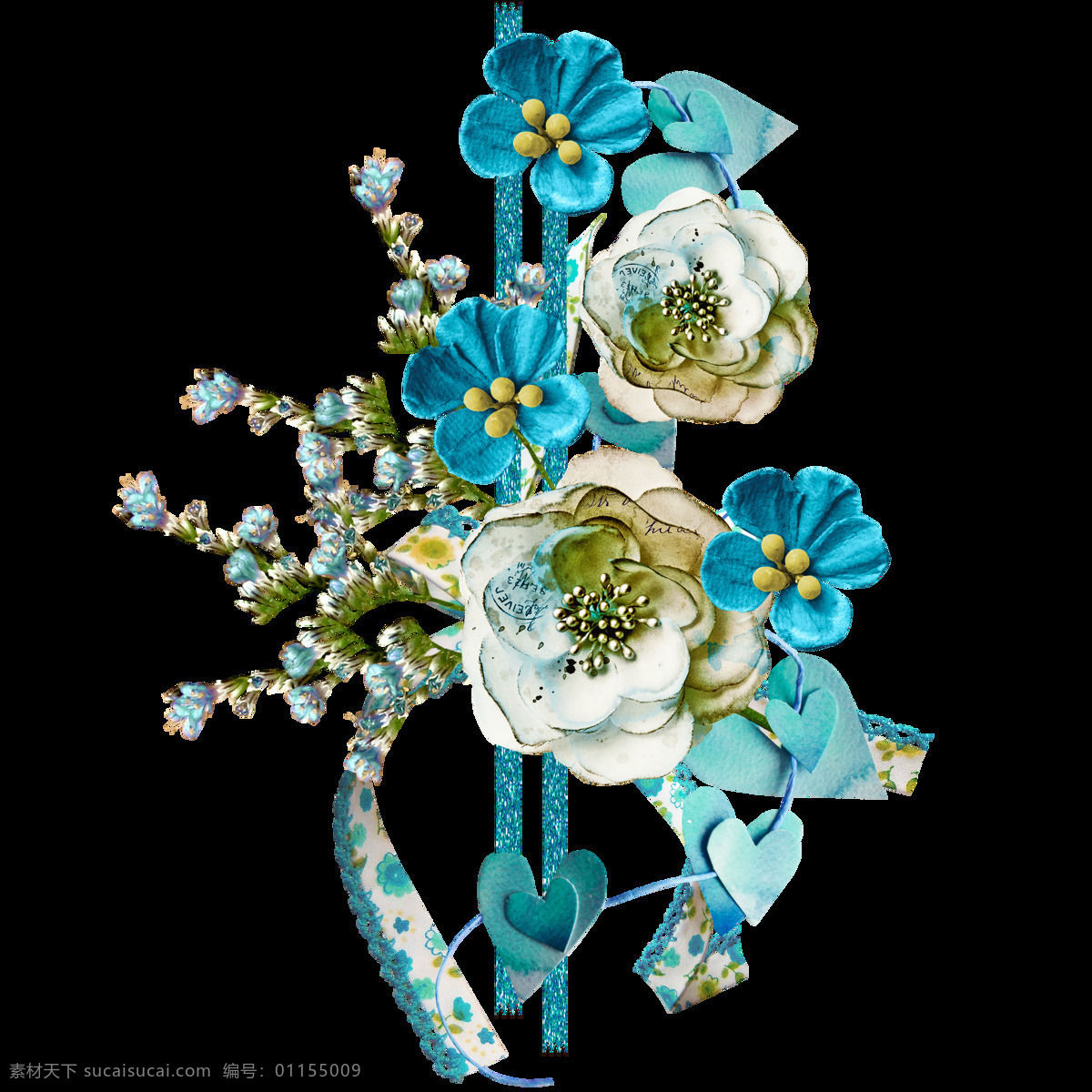 蓝色 白色 装饰 花朵 元素 彩带 礼物