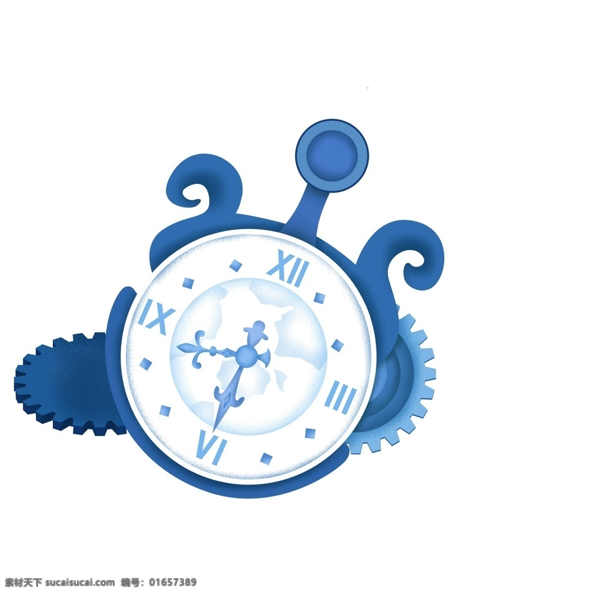 卡通 蓝色 时钟 插画 手绘 时间 齿轮 工业时代 表 机械