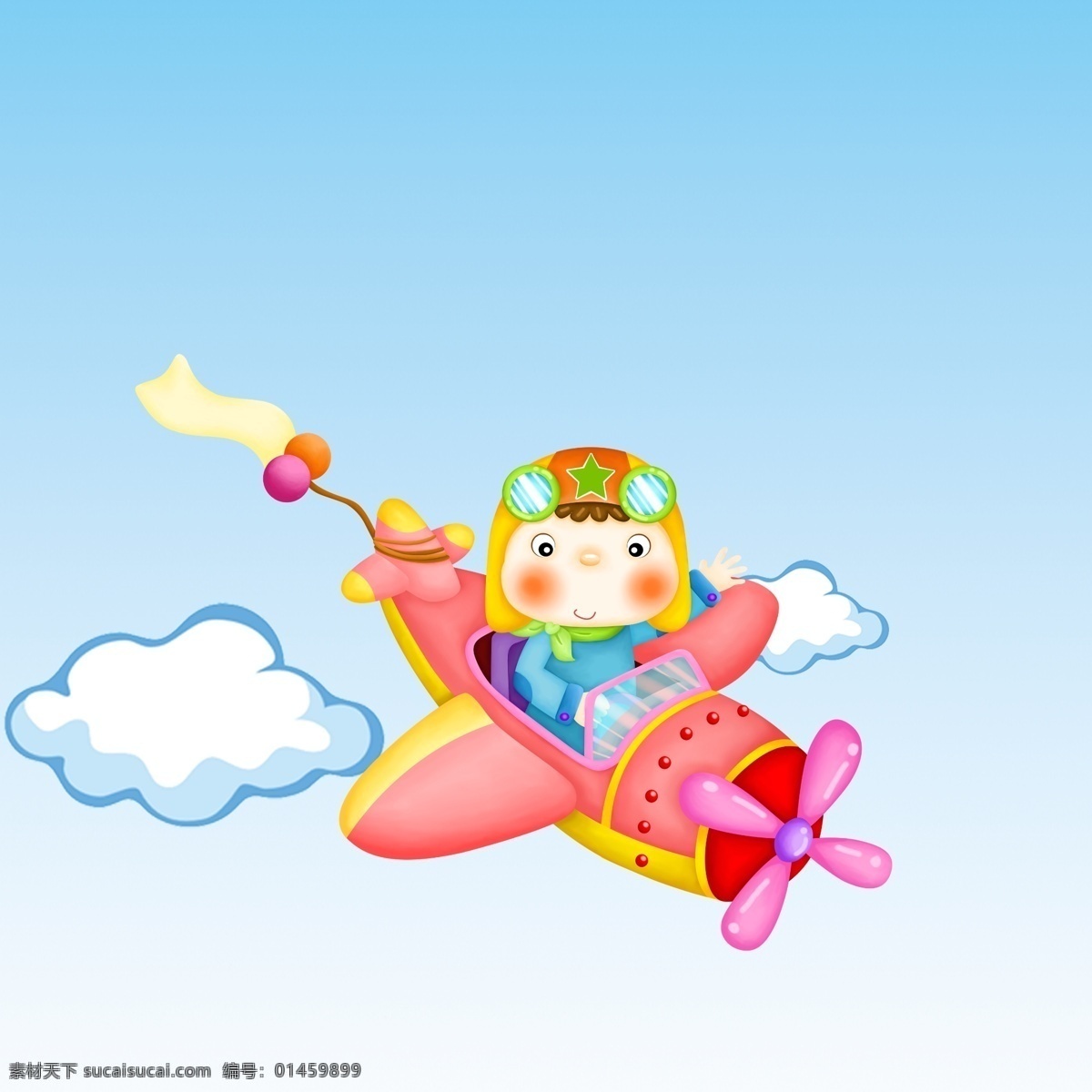 开飞机 卡通 白云 蓝天 可爱 小男孩 动漫动画 动漫人物