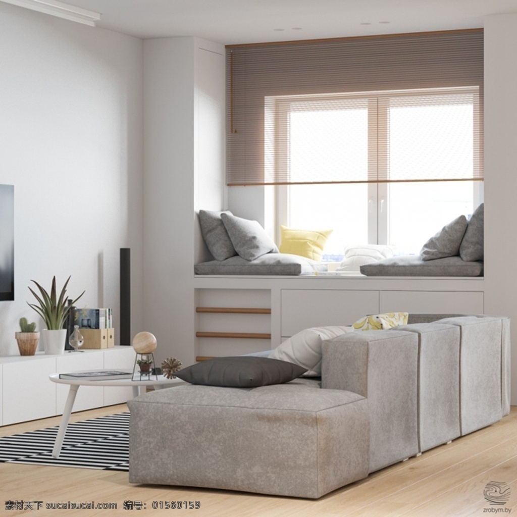 现代 简约 宁静 客厅 灰色 沙发 室内装修 效果图 客厅装修 木地板 条纹地毯 浅色背景墙