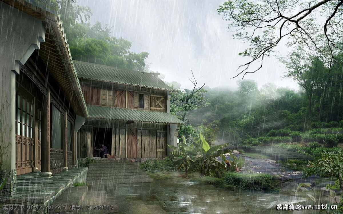 山间 茅屋 雾天山间茅屋 雾蒙蒙 雾状 风景 生活 旅游餐饮