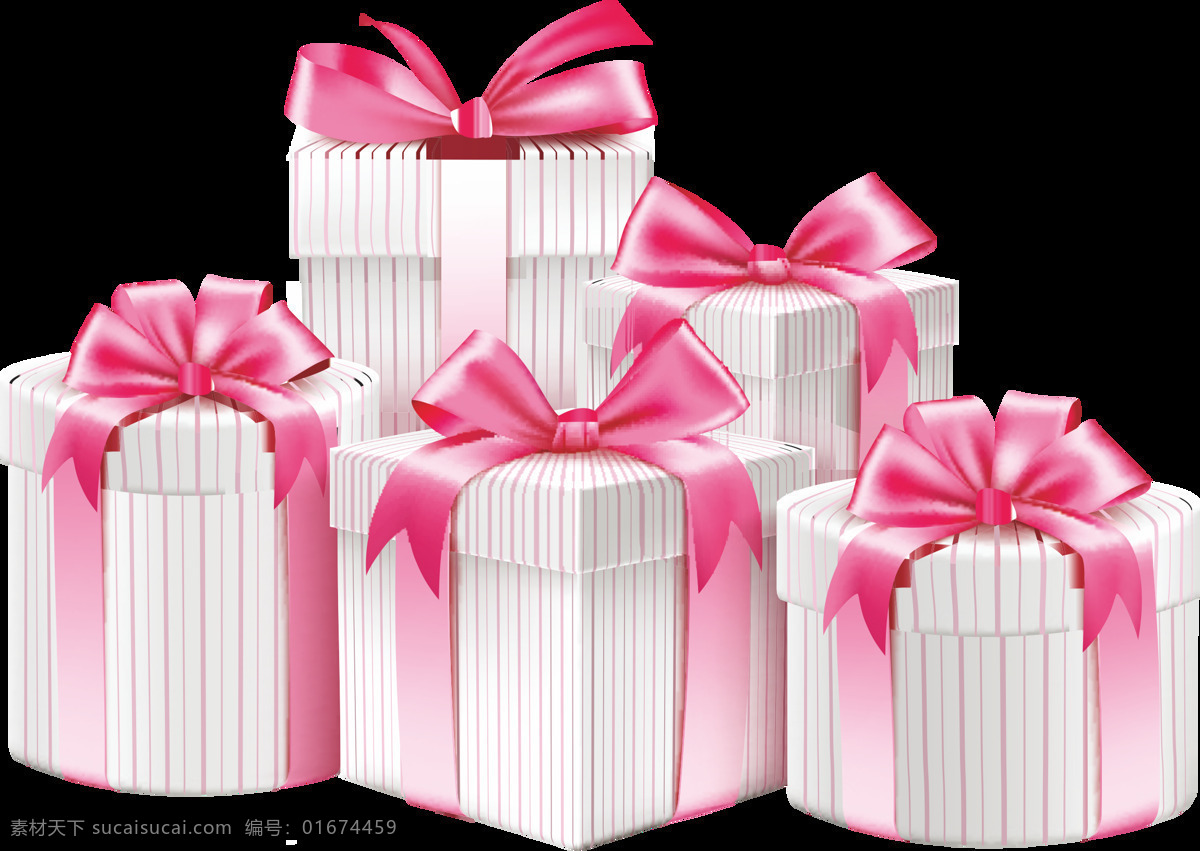 浪漫 粉色 礼盒 元素 手绘 条纹 粉色飘带 免抠