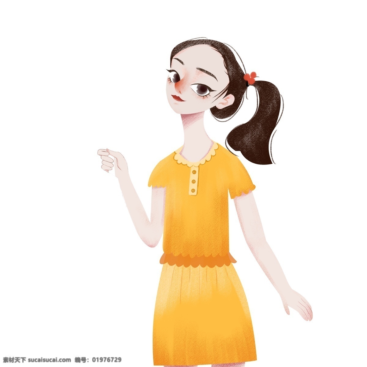 手绘 天真 扎 侧 马尾 女孩 卡通人物 可爱 插画 侧马尾 女童 儿童
