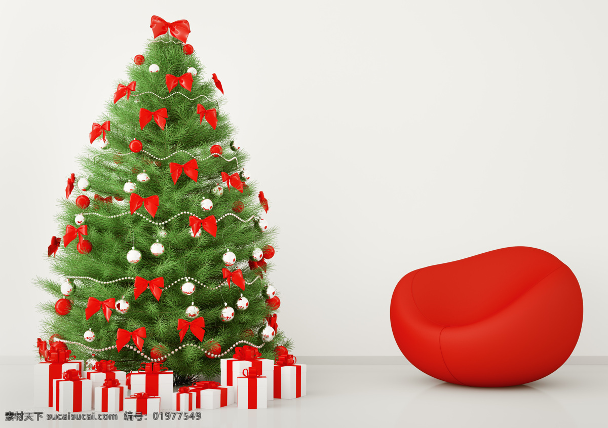 创意 沙发 圣诞树 礼品盒 圣诞球 蝴蝶结 室内设计 环境家居