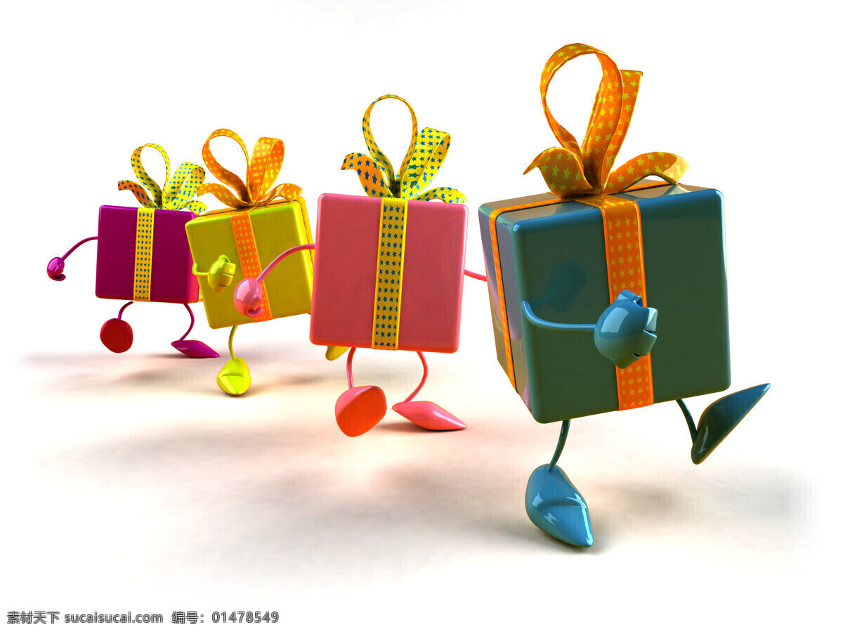可爱卡通礼物 四种 礼物素材 卡通礼物设计 精美礼物设计 色彩艳丽设计 包装礼物卡通 礼物包装效果