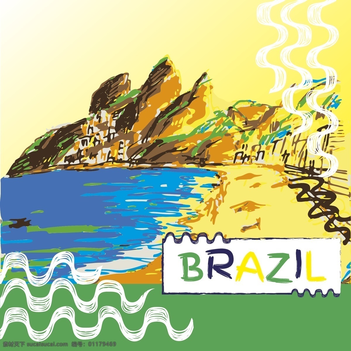手绘 巴西 自然风景 插画 矢量 自然 风景 彩色