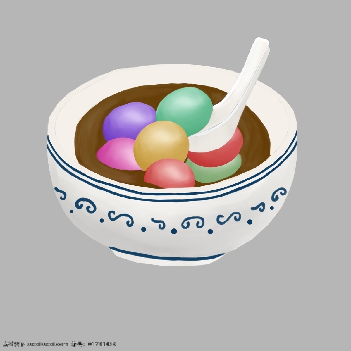 碗 彩色 汤圆 插画 勺子 美食 美味 元宵节 元宵 元宵插画 一碗汤圆 彩色汤圆