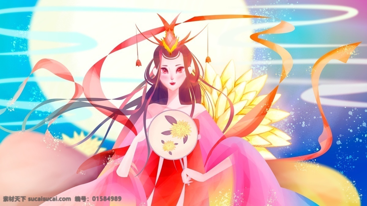 古装 人物 银河 嫦娥 中秋 月夜 古装人物 中秋节 月亮 古风 汉服女子 汉服 长袍广袖 微信配图 文章配图 古风人物 襦裙