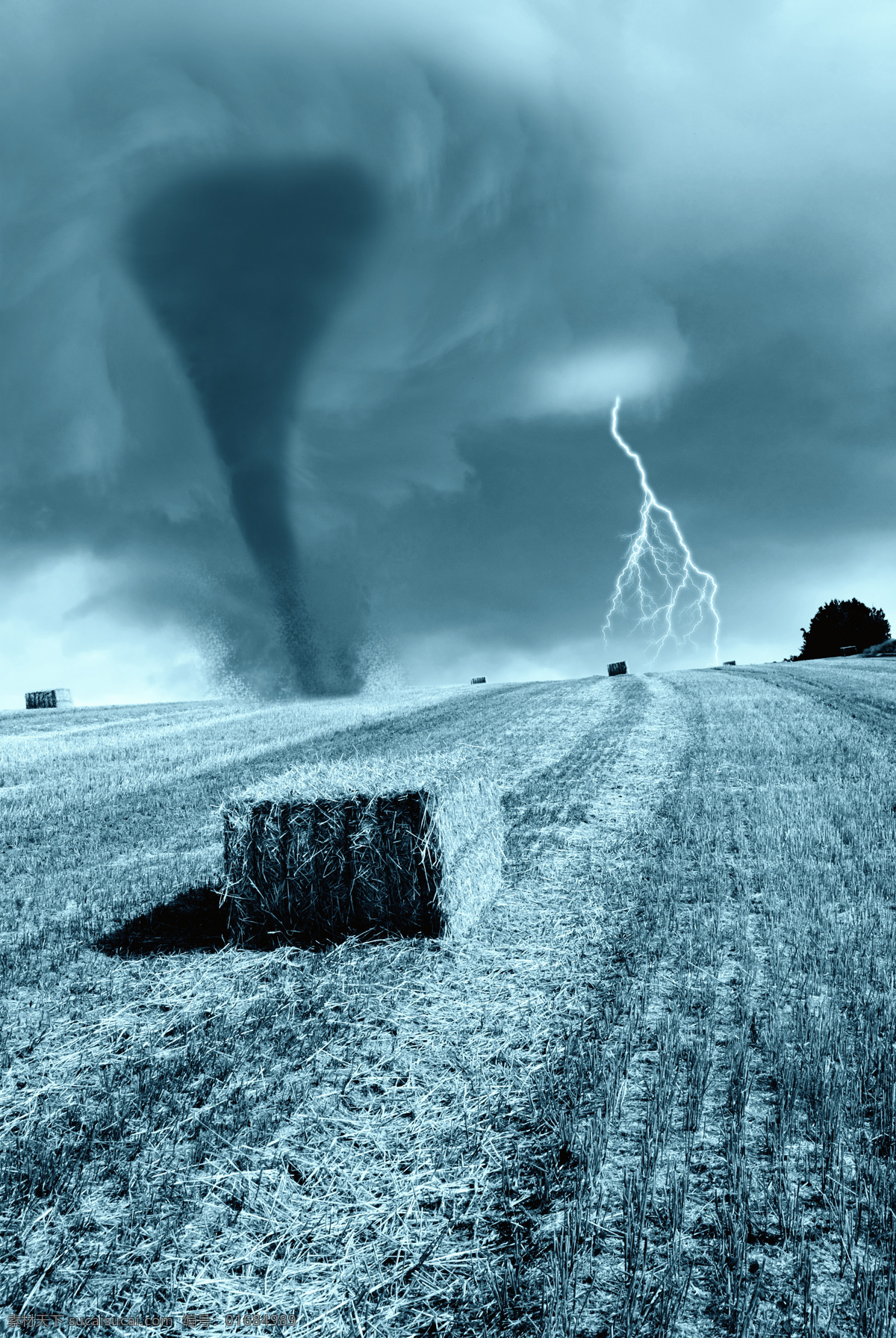 田野 上空 闪电 龙卷风 自然现象 自然灾害 灾难 其他风光 风景图片
