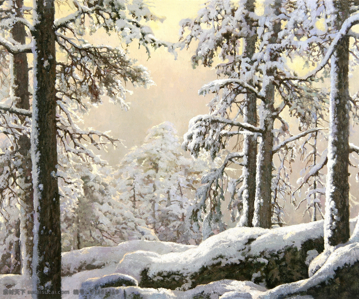 纯手绘油画 风景油画 高清 绘画书法 树林 树木 文化艺术 雪景 油画 设计素材 模板下载 雪景油画 家居装饰素材