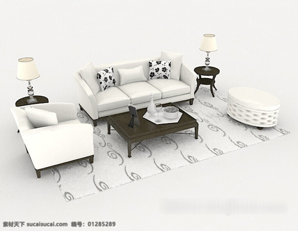 现代 白色 简约 组合 沙发 3d 模型 3d模型下载 3dmax 现代风格模型 白色模型