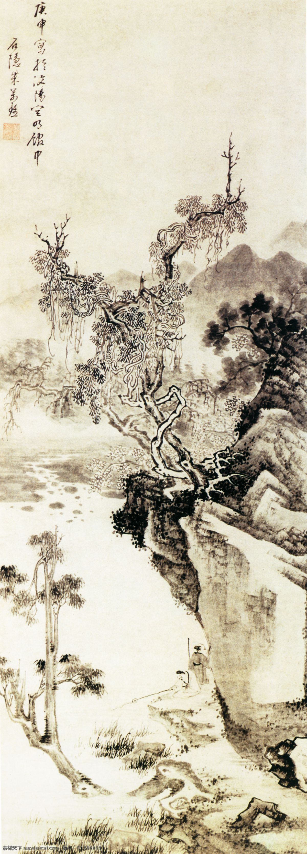 山水 名画 碧溪 垂钓 图 国画 山水画 水墨画 字画 文化艺术