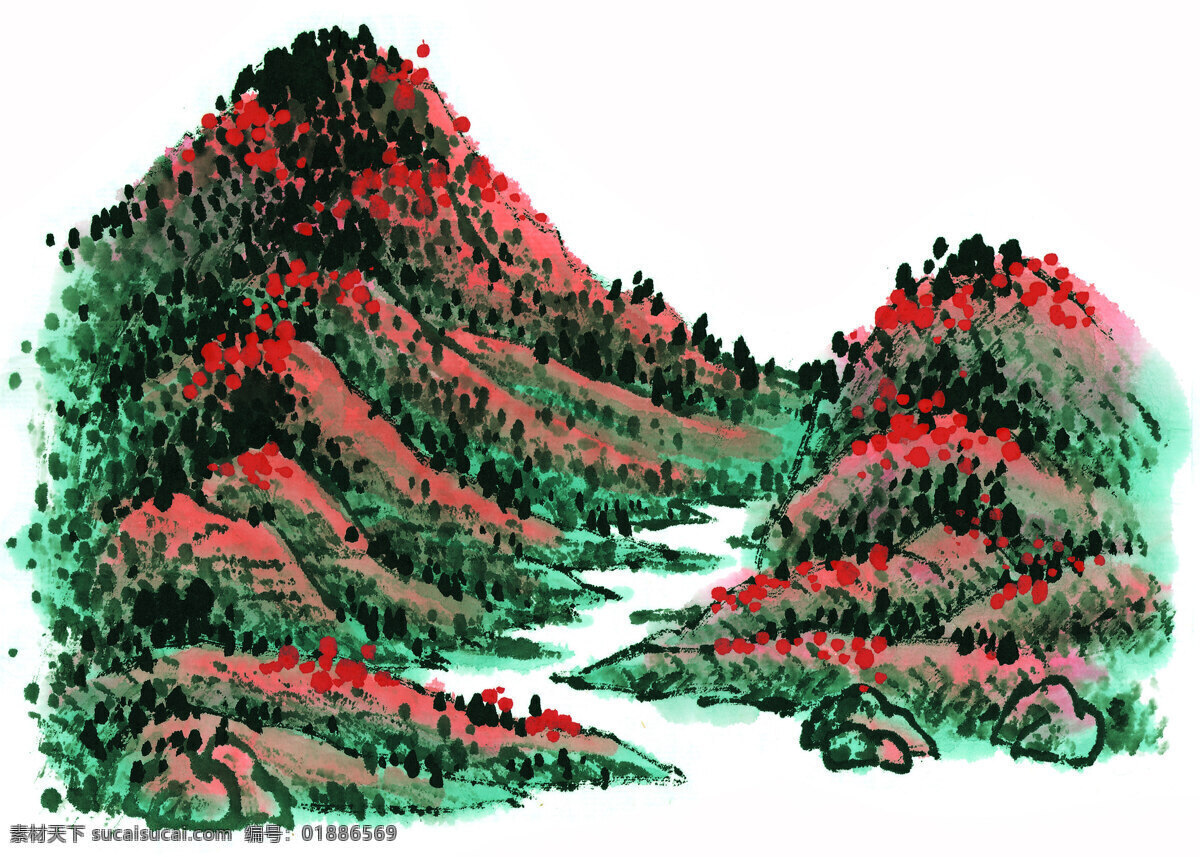 山水 河流 绘画 手绘 水彩画 水墨画 艺术 源文件 中国画 山水河流 人文艺术 文化艺术
