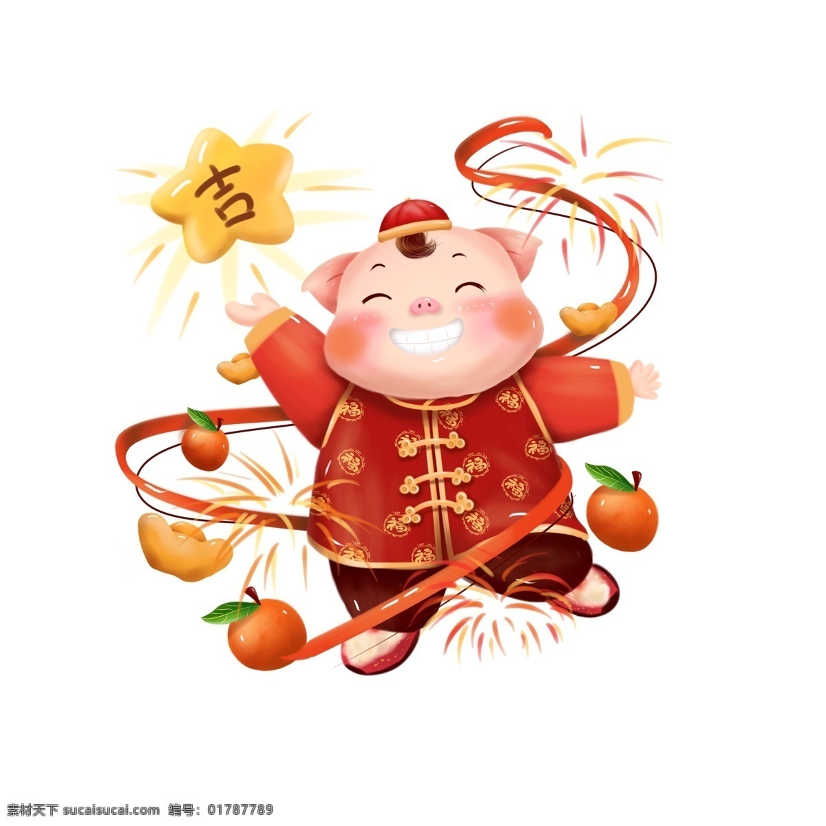 2019 猪年 大吉大利 新年 元素 新年元素 设计元素 装饰图案 简约 创意元素 手绘 元素设计 psd元素